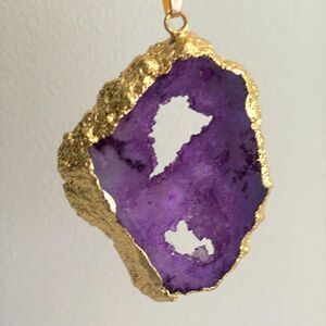 Unique Raw Purple Agate Drusy Pendant Necklace — Gilded Edge & Gold Tone Chain